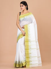 White & Green pure cotton woven design taant saree