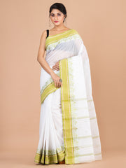 White & Green pure cotton woven design taant saree