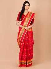 Red & Multi pure cotton Floral Design taant saree