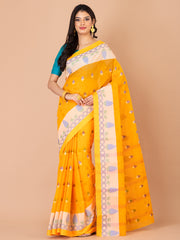 Orange & Multi pure cotton taant saree