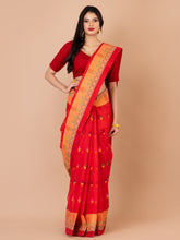 Red & Multi pure cotton taant saree