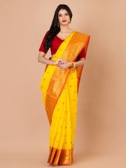 Yellow & Red pure cotton taant saree