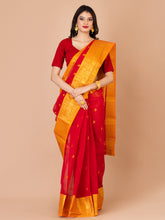 Red & Orange pure cotton taant saree