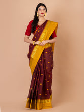 Maroon & Yellow pure cotton taant saree