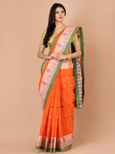 Orange & Multi pure cotton taant saree