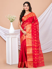 Red & Gold Floral woven design pure cotton taant saree