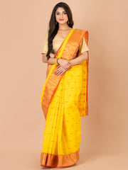 Yellow & Red pure cotton taant saree