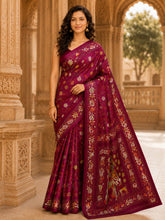 Laa Calcutta Magenta & Multi hand-stitch embroidary silk blend kantha stitch saree