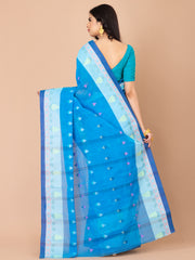 Blue & White pure cotton taant saree