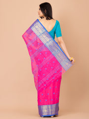 Pink & Blue pure cotton taant saree