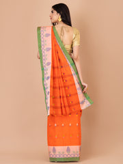 Orange & Multi pure cotton taant saree