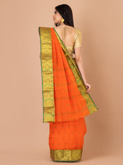 Orange & Green pure cotton taant saree