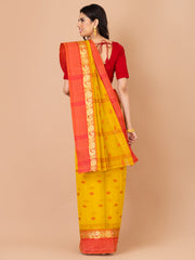 Yellow & Red pure cotton taant saree