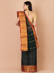 Deep Green & Maroon pure cotton taant saree