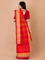 Red & Multi pure cotton taant saree