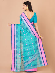 Sea Green & Multi pure cotton Floral Design taant saree