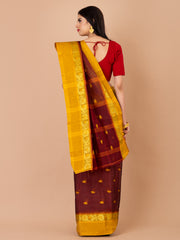 Maroon & Yellow pure cotton taant saree