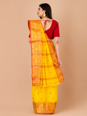 Yellow & Red pure cotton taant saree