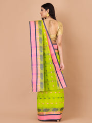 Green & Multi pure cotton Design taant saree