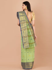 Laa Calcutta Pista Green & Navy Blue Bengal Taant