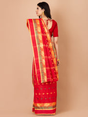 Red & Multi pure cotton Floral Design taant saree