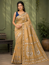 Laa Calcutta Beige & Multi hand-stitch embroidary silk blend kantha stitch saree