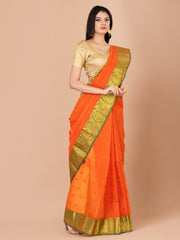 Orange & Green pure cotton taant saree