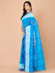 Blue & White pure cotton taant saree