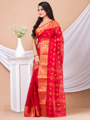 Red & Gold Floral woven design pure cotton taant saree