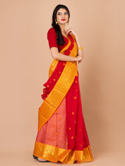 Red & Orange pure cotton taant saree