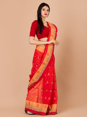 Red & Multi pure cotton taant saree
