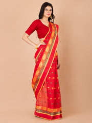 Red & Multi pure cotton Floral Design taant saree