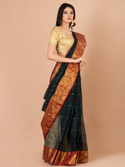 Deep Green & Maroon pure cotton taant saree