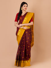 Maroon & Yellow pure cotton taant saree