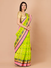 Green & Multi pure cotton Design taant saree