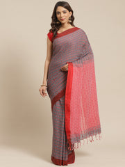 Grey & Red handloom saree