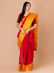 Red & Orange pure cotton taant saree