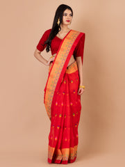 Red & Multi pure cotton taant saree