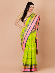 Green & Multi pure cotton Design taant saree