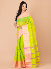 Green & Pink pure cotton taant saree