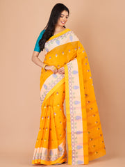 Orange & Multi pure cotton taant saree