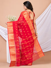Red & Gold Floral woven design pure cotton taant saree