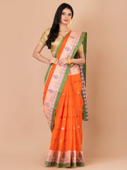 Orange & Multi pure cotton taant saree