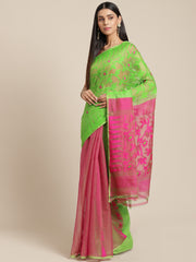 Green & Pink Cotton Jamdani Saree