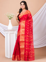 Red & Gold Floral woven design pure cotton taant saree