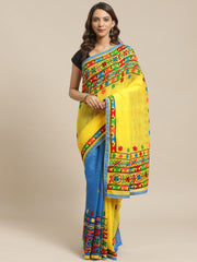 Yellow & Blue handloom saree