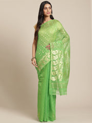 Green  & Golden  Cotton Jamdani Saree