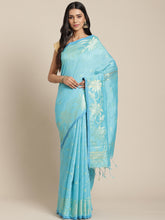 Sky Blue & Golden  handloom saree