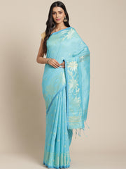 Sky Blue & Golden handloom saree
