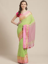 Laa Calcutta Green & Pink  cotton Handloom  saree